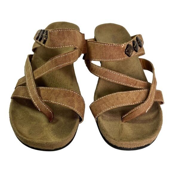 Nicole Albany Woman’s Size 8.5 Strappy Thong Slip On Wedge Sandals Brown Shell - Picture 7 of 13